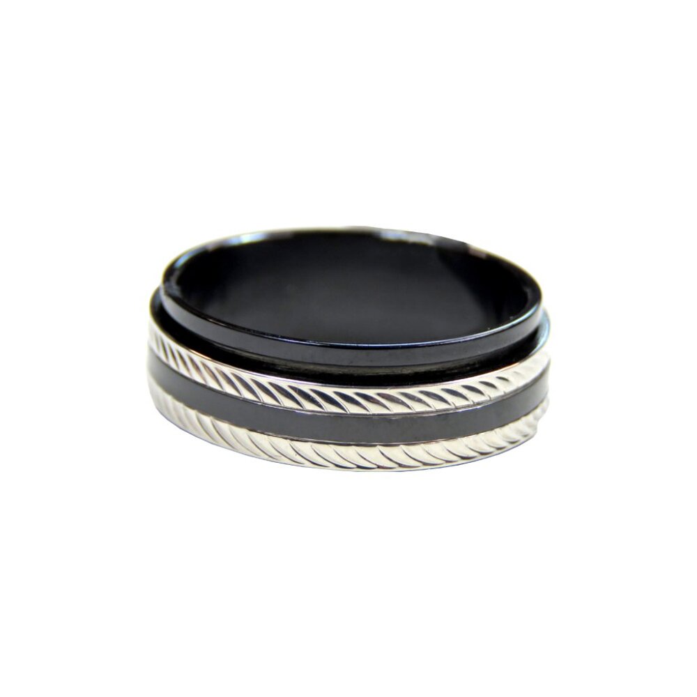Inox Men's Polished Stainless Steel Ring with Silver and Black Bands